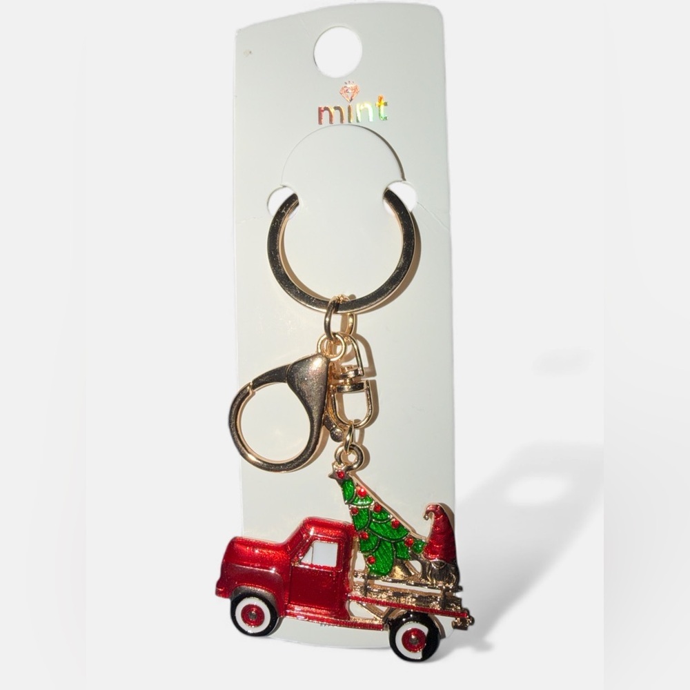 Mint Red Truck Keychain with Green Tree